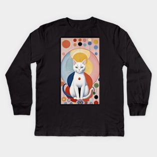 Hilma af Klint's Whiskered Wonderland: Abstract Feline Delight Kids Long Sleeve T-Shirt